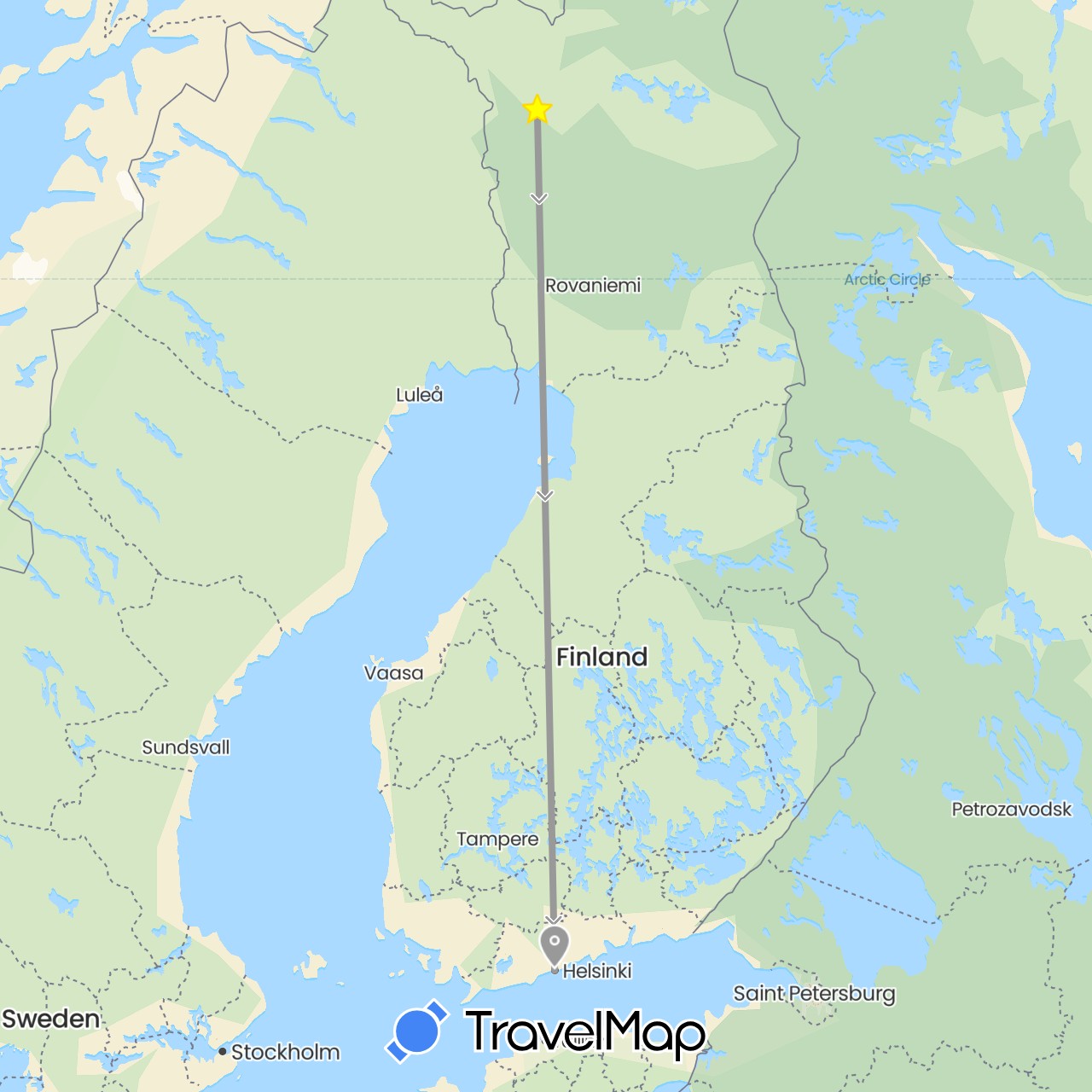TravelMap itinerary: driving, plane in Finland (Europe)